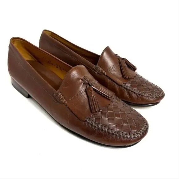Cole Haan Men's Brown Woven Leather Tassel Loafers - Sz 11 - Picture 1 of 7